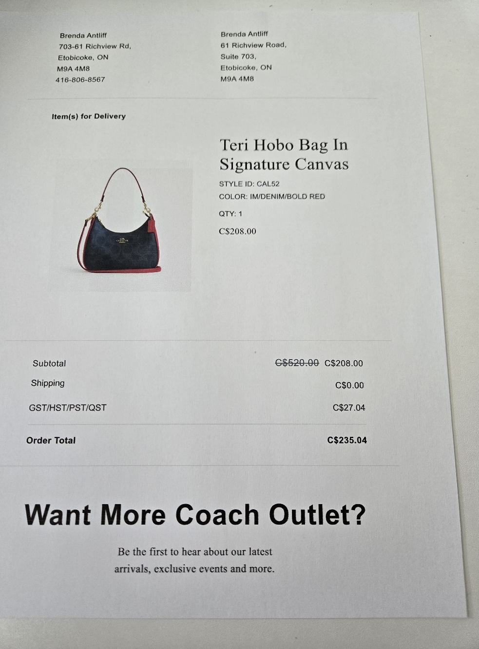 Coach Navy Signature Canvas Hobo with Red Trim and Gold Hardware - Picture 5 of 5